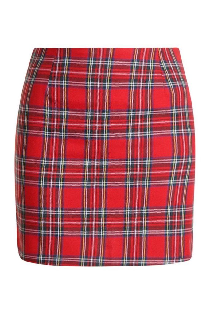 Womens Petite Tartan Check Mini Skirt - red - 14, Red