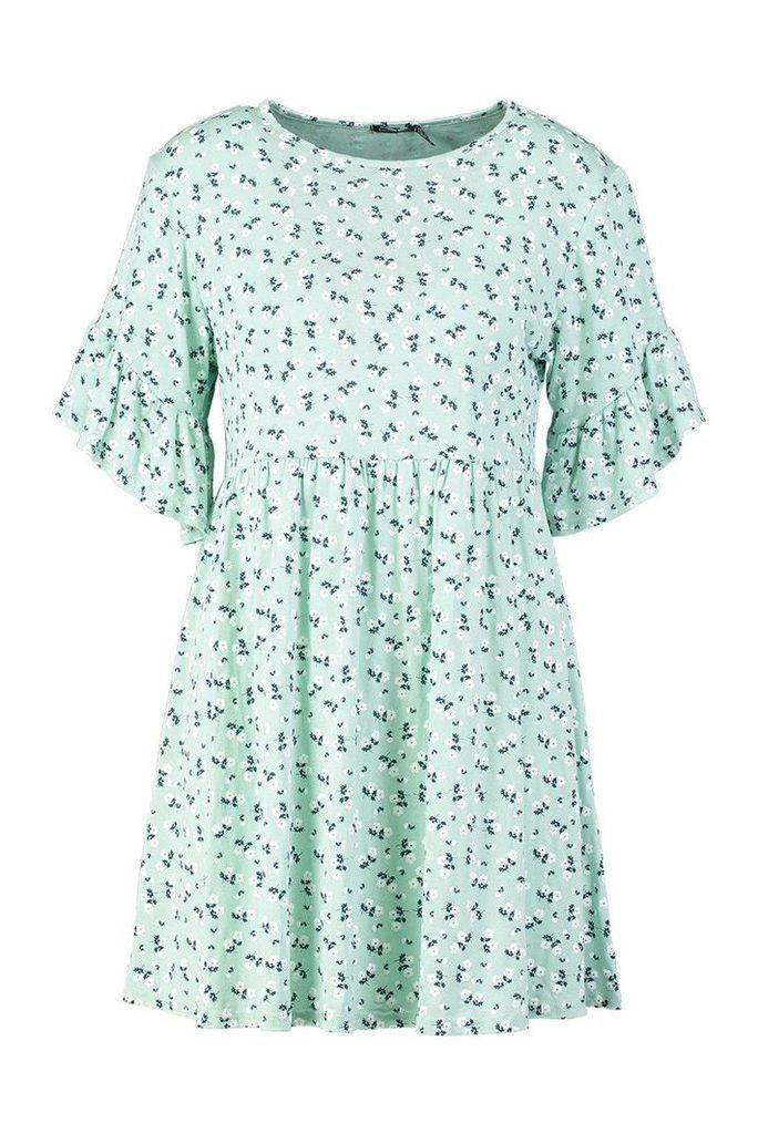 Womens Ditsy Floral Smock Dress - Green - 8, Green