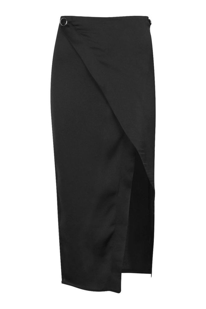 Womens Satin Wrap Midaxi Skirt - black - 12, Black