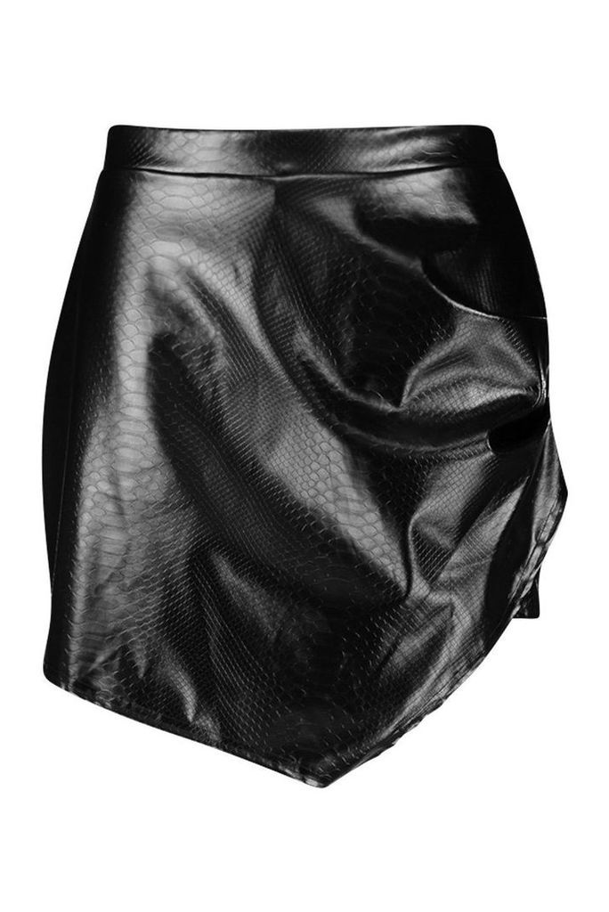 Womens Plus Leather Look Snakeskin Skort - black - 18, Black
