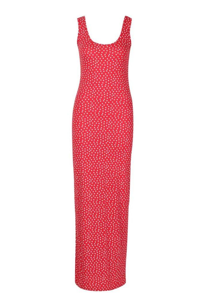 Womens Heart Print Maxi Dress - red - 16, Red