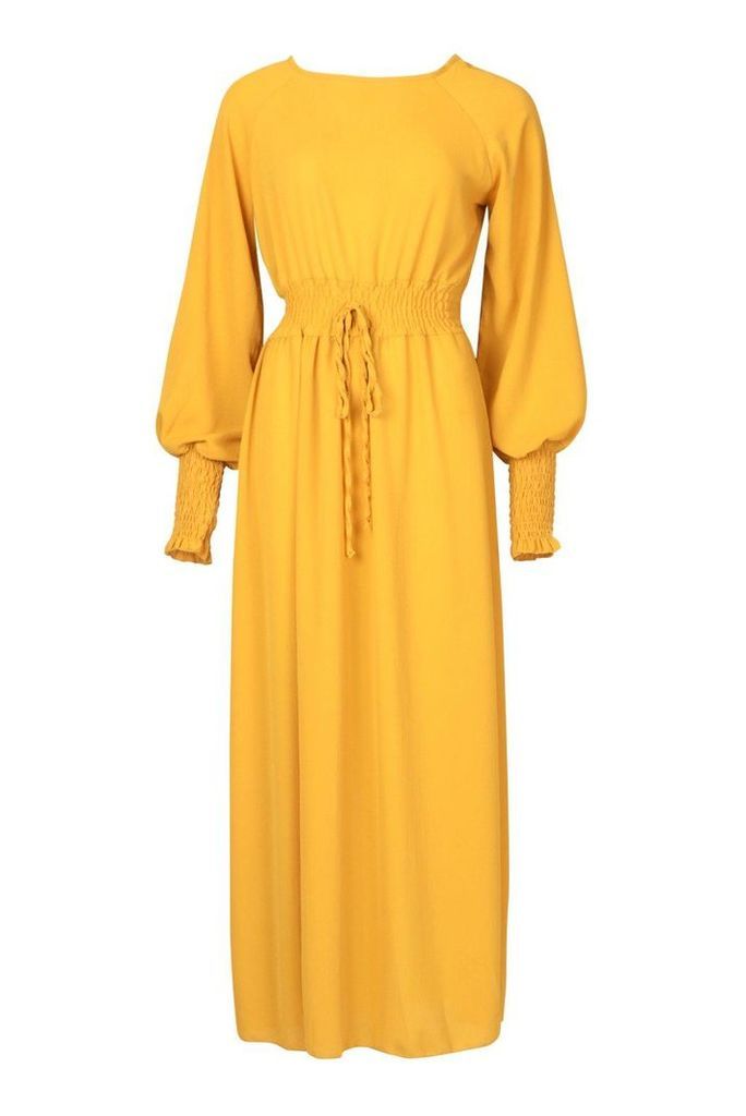Womens Woven Shirred Waist Maxi Dress - yellow - 6, Yellow