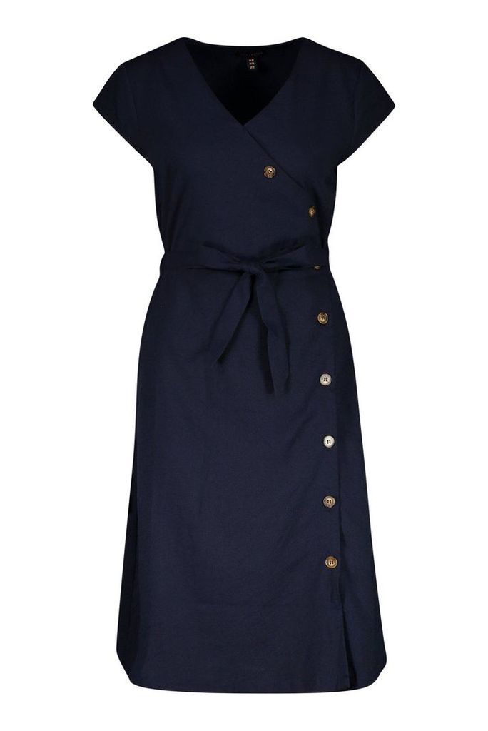 Womens Woven Button Midi Dress - navy - 14, Navy