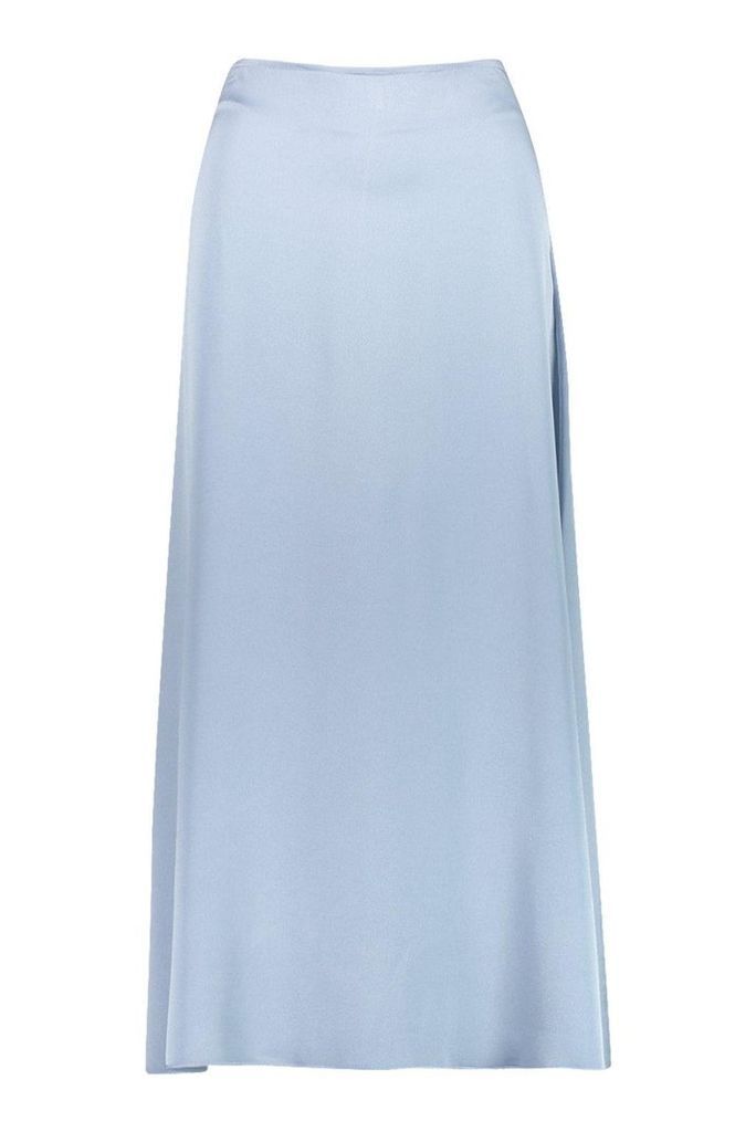 Womens Satin Bias Cut Slip Midi Skirt - blue - 12, Blue