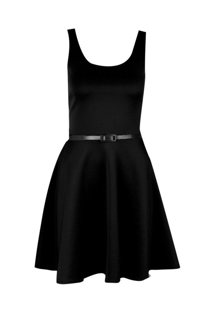 Womens Scoop Neck Skater Dress - black - 6, Black