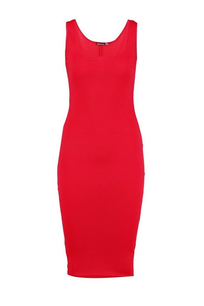 Womens Longline Square Neck Midi Dress - red - 16, Red