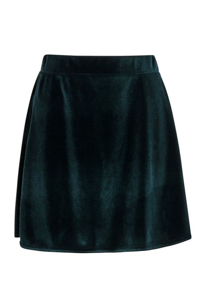 Womens Velvet A Line Mini Skirt - green - 8, Green