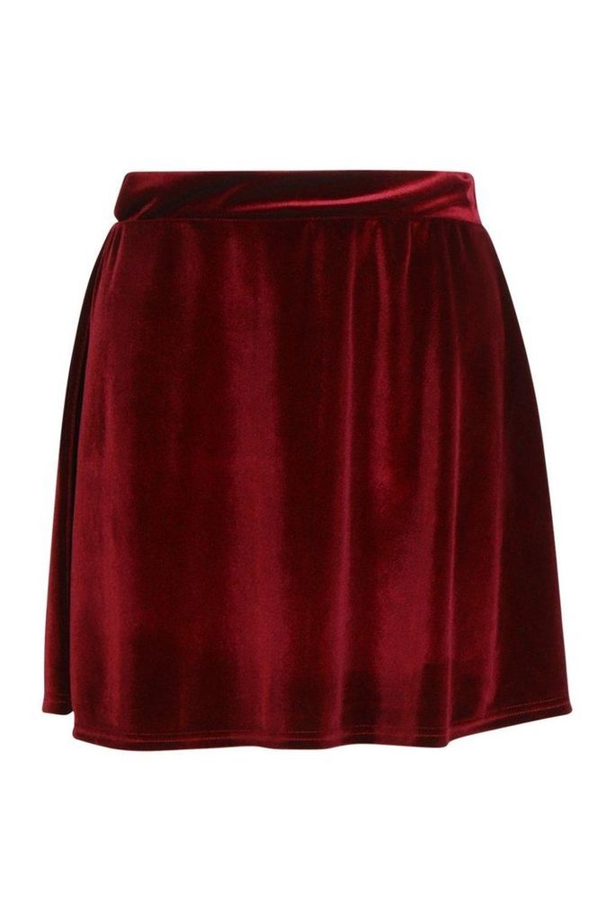 Womens Velvet A Line Mini Skirt - red - 12, Red