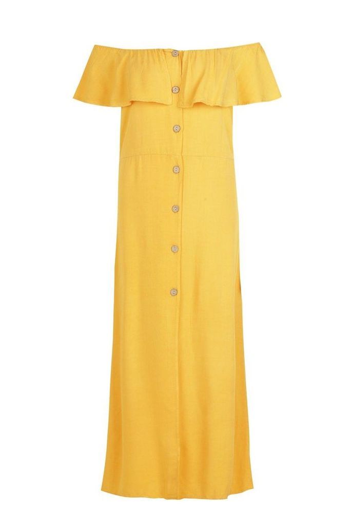 Womens Off The Shoulder Button Front Dress - yellow - L, Yellow