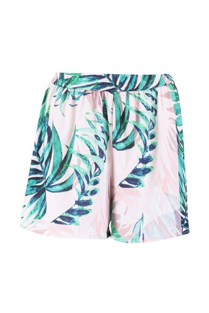 Womens Palm Print Flippy Shorts - pink - 8, Pink