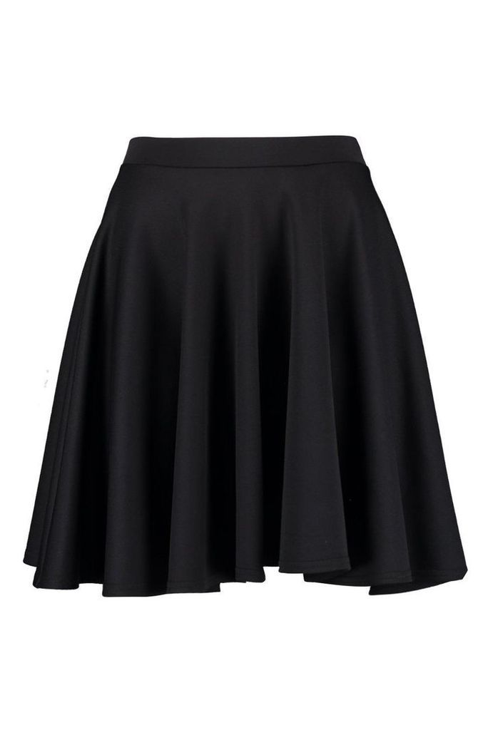 Womens Basic Scuba Box Pleat Mini Skater Skirt - Black - 8, Black
