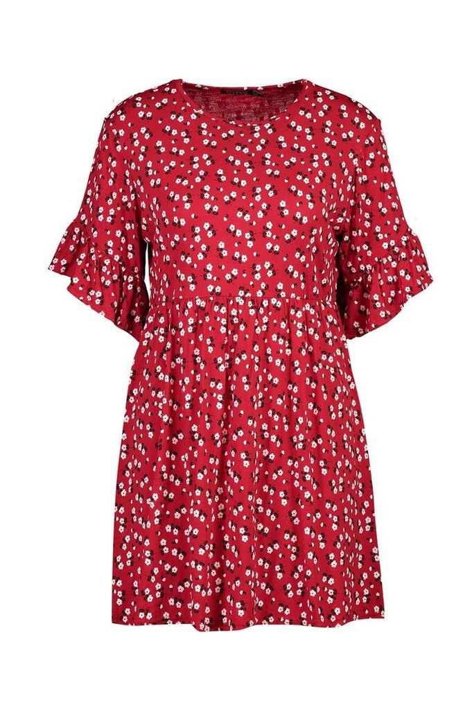 Womens Ditsy Floral Smock Dress - Red - 16, Red