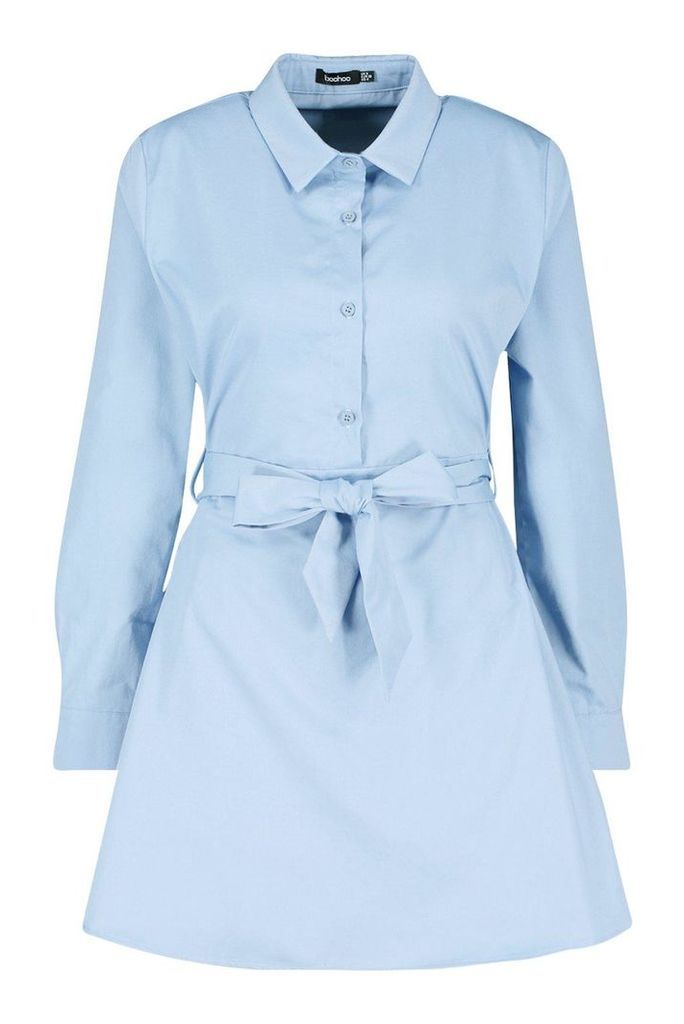 Womens Woven Belted Shirt Dress - blue - 14, Blue