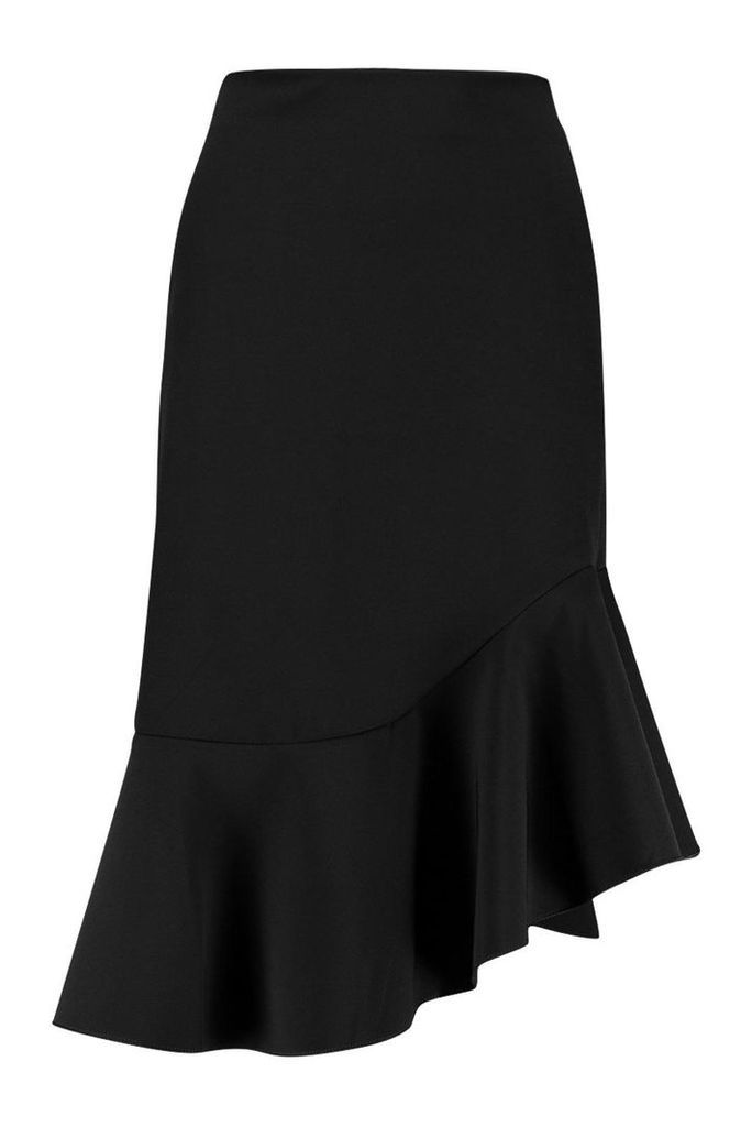 Womens Woven Ruffle Midi Skirt - black - 10, Black