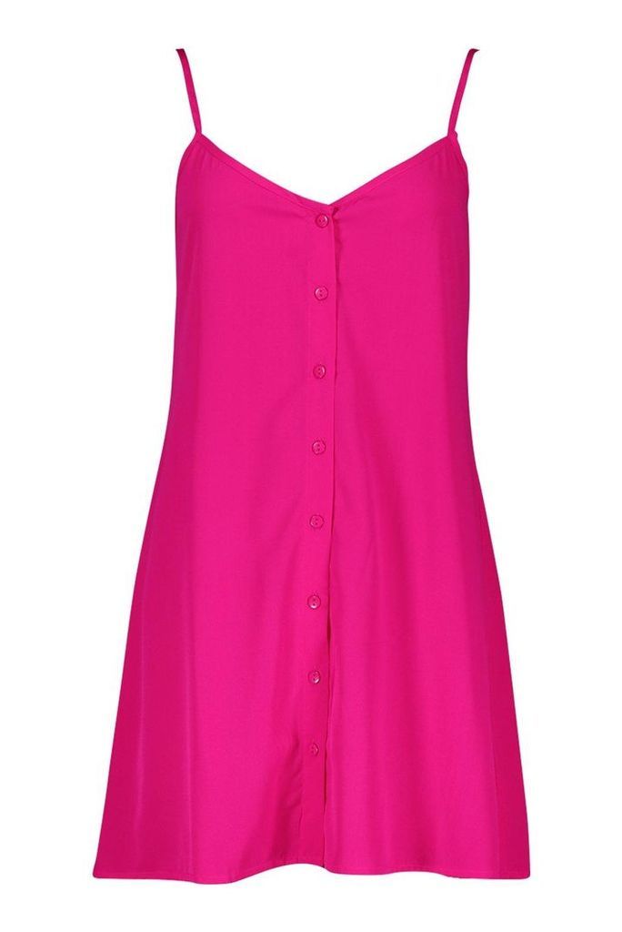 Womens Button Through Woven Cami Shift Dress - Pink - 14, Pink