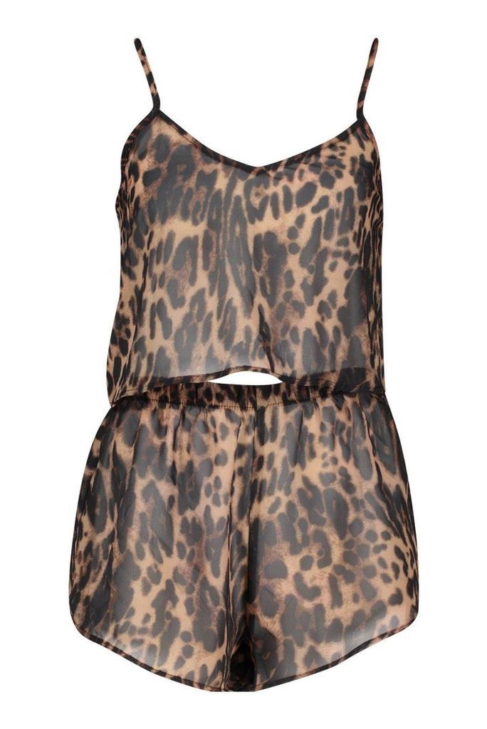 Womens Leopard Cami & Shorts Set - multi - L, Multi