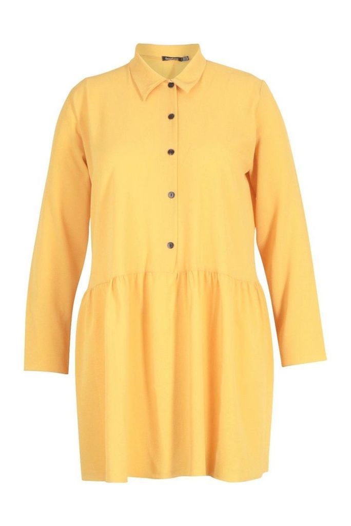Womens Plus Peplum Hem Shirt Dress - yellow - 18, Yellow