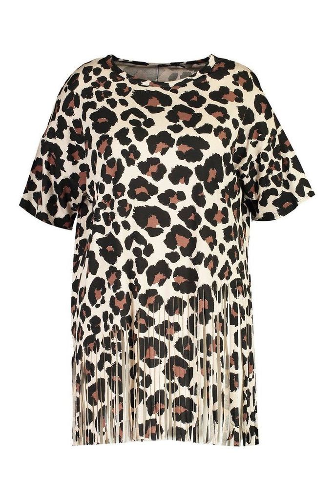 Womens Plus Leopard Tassel Beach Dress - brown - 18, Brown