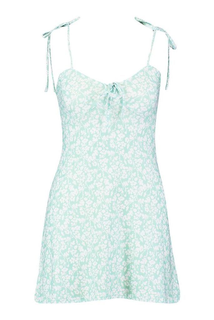 Womens Petite Bust Cup Detail Fit & Flair Sun Dress - green - 14, Green