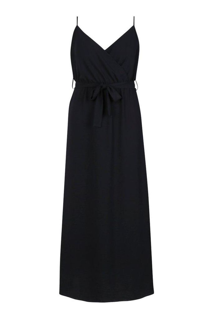 Womens Plus Linen Look Wrap Front Maxi Dress - black - 24, Black