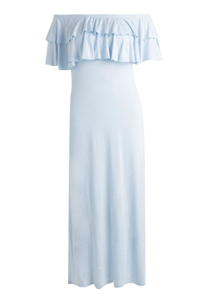 Womens Plus Off Shoulder Ruffle Maxi Dress - Blue - 18, Blue