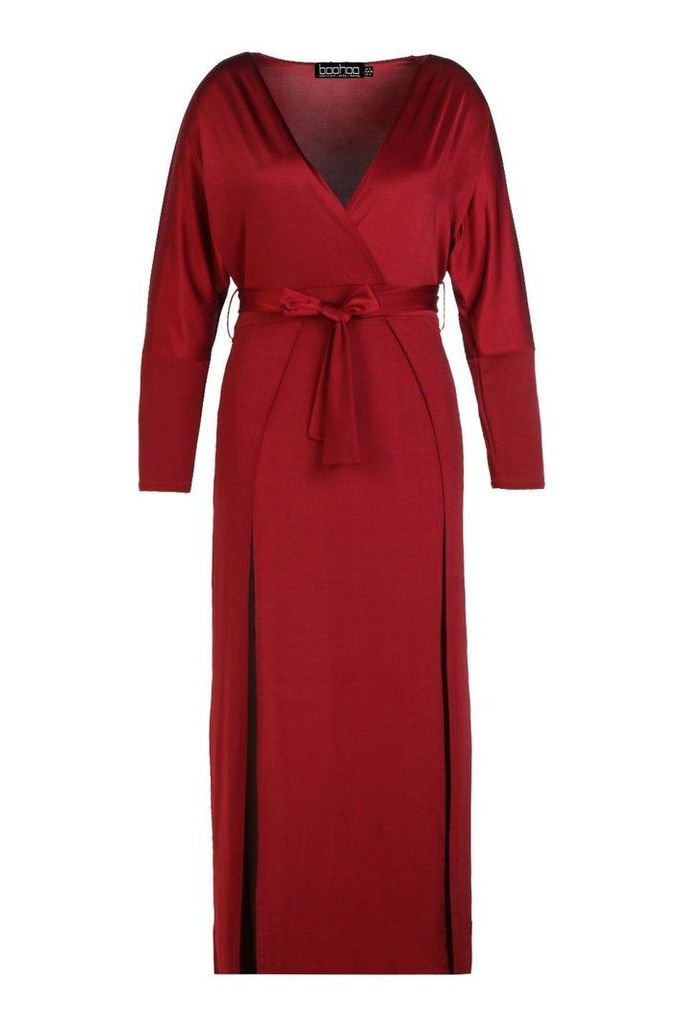 Womens Plus Slinky Plunge Split Maxi Dress - red - 22, Red