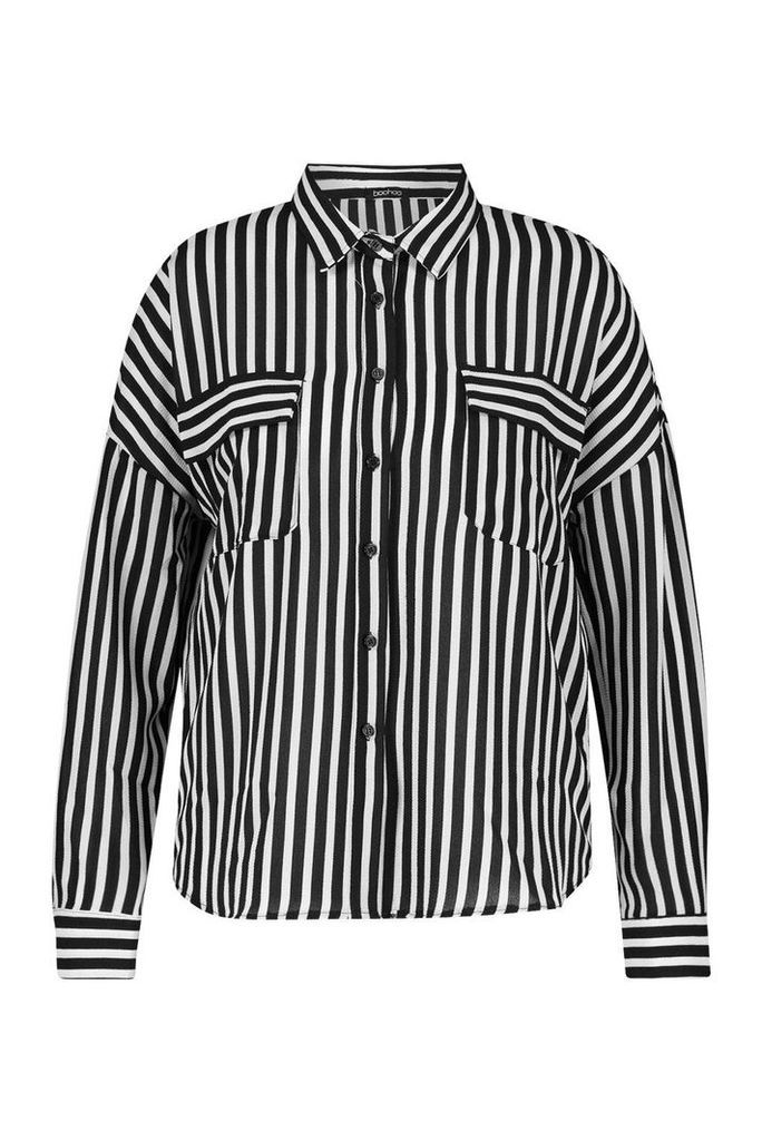 Womens Plus Stripe Pocket Shirt - black - 20, Black