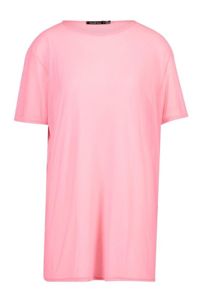 Womens Oversized Mesh T-Shirt Dress - pink - 14, Pink