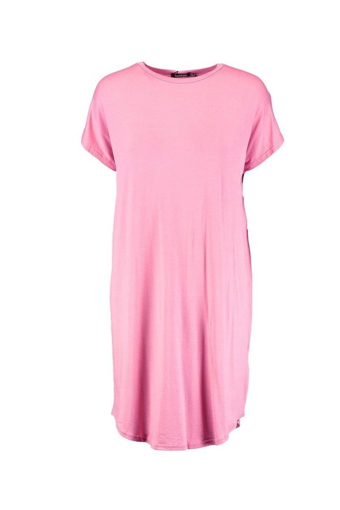 Womens Basic Curved Hem T-Shirt Dress - pink - 12, Pink
