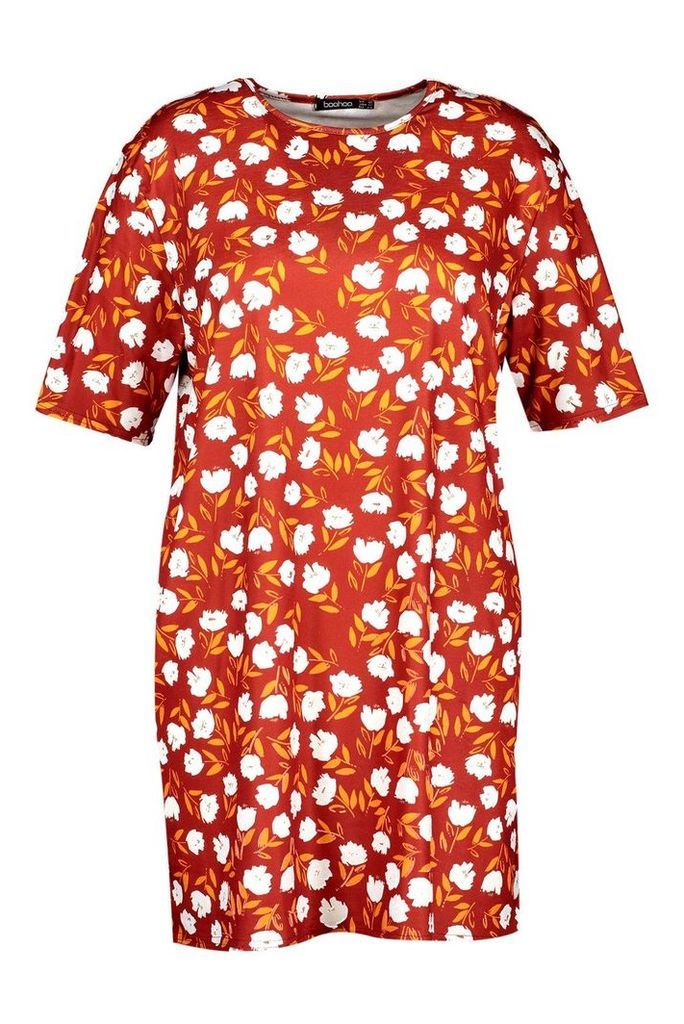 Womens Plus Floral Cap Sleeve T-shirt Dress - red - 20, Red