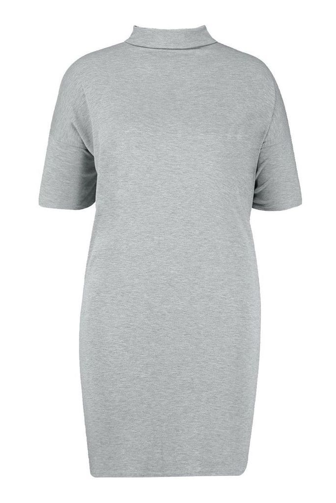 Womens Plus High Neck Oversized T-Shirt Dress - grey - 16, Grey