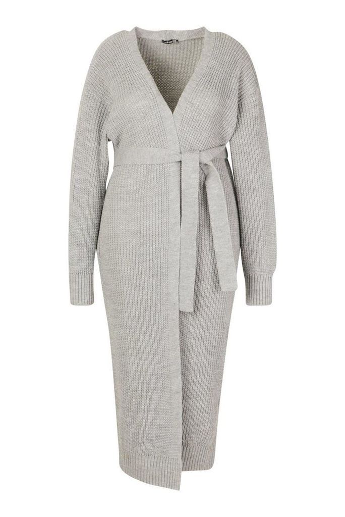 Womens Plus Longline Knitted Maxi Cardigan - Grey - 20, Grey