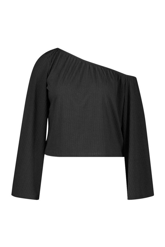 Womens Plus Oversized Rib Crop jumper - black - 24, Black