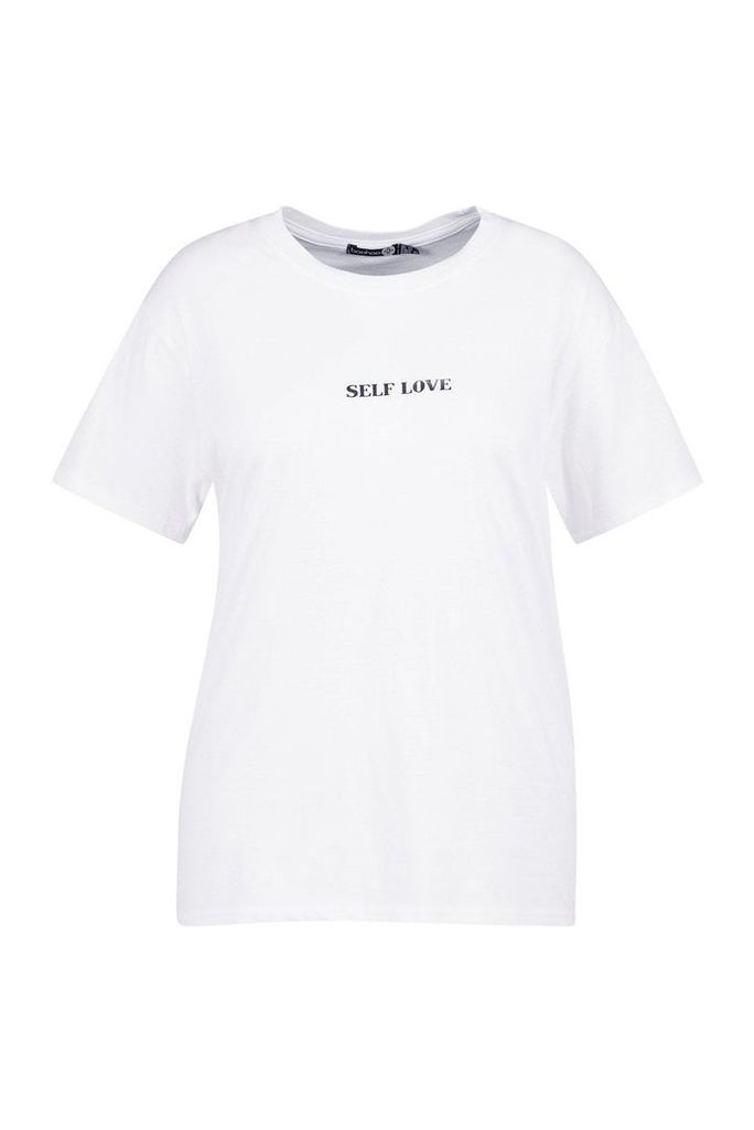 Womens Plus Self Love Slogan T-Shirt - White - 20, White