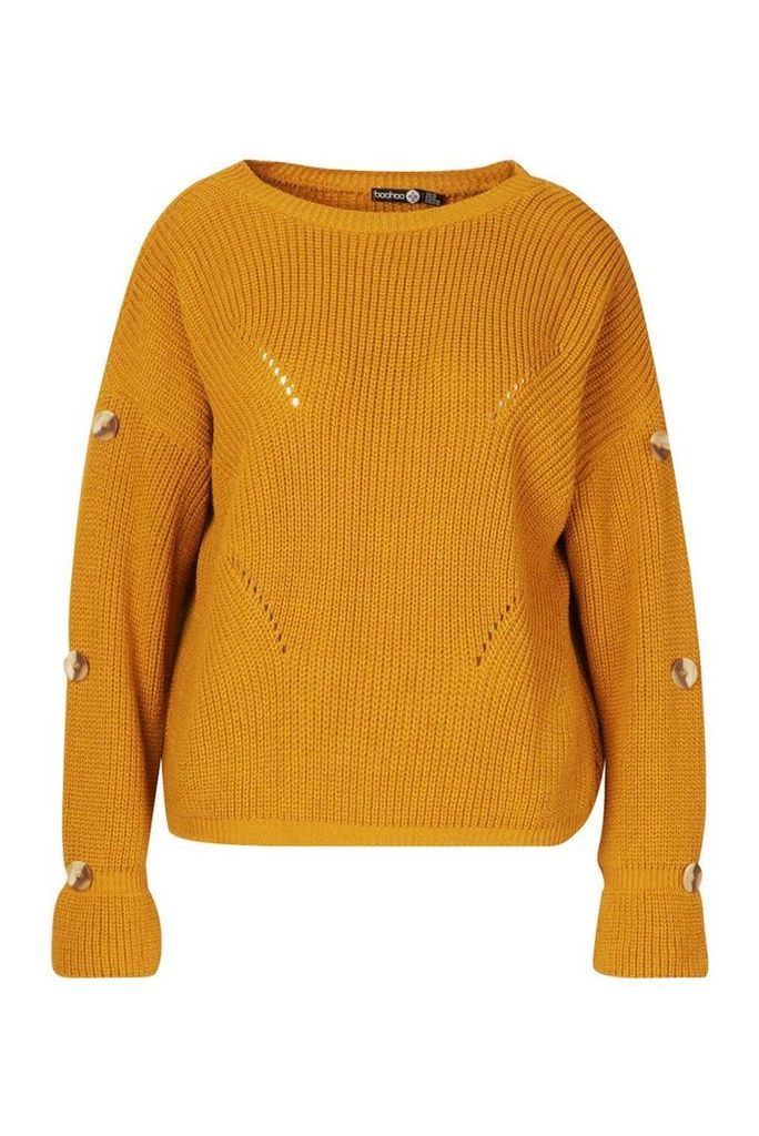 Womens Plus Horn Button Slouchy Jumper - yellow - 20, Yellow