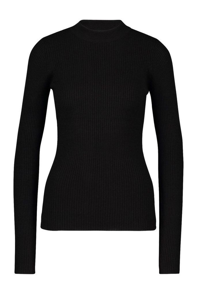 Womens Tall Ribbed Roll/Polo Neck Jumper - Black - Xs, Black