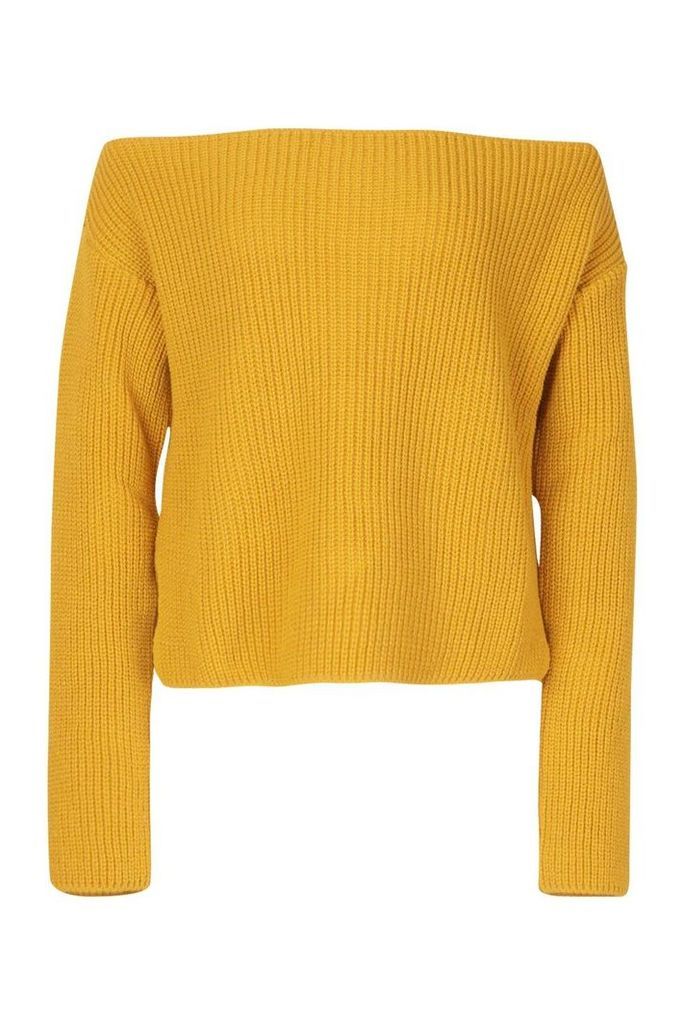 Womens Off The Shoulder Slouchy Jumper - yellow - S, Yellow