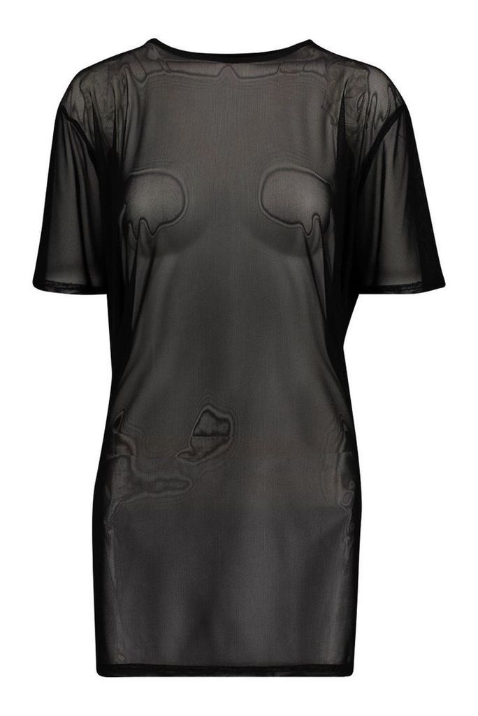 Womens Neon Oversized Mesh T Shirt Dress - Black - 12, Black