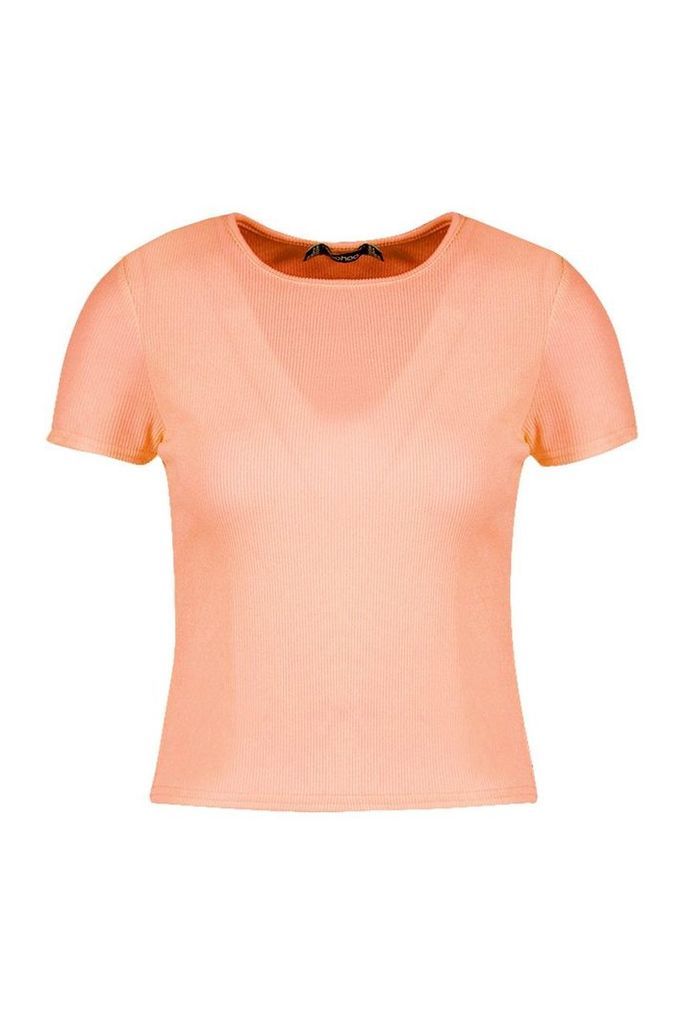 Womens Basic Rib Crew Neck T-Shirt - orange - 12, Orange