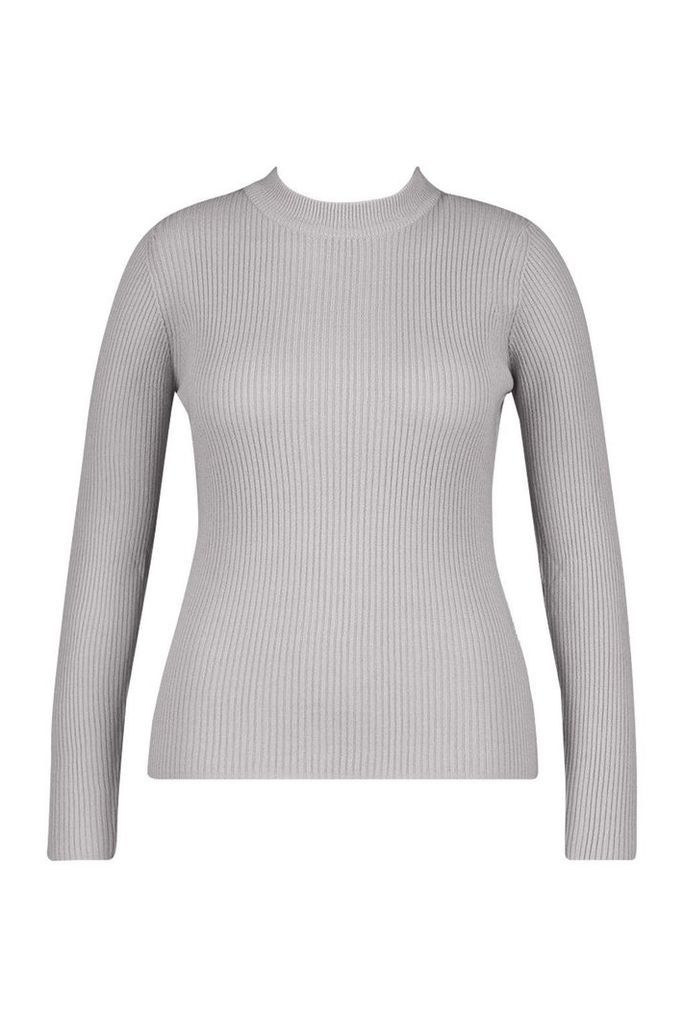 Womens Plus Ribbed roll/polo neck Jumper - grey - 22, Grey