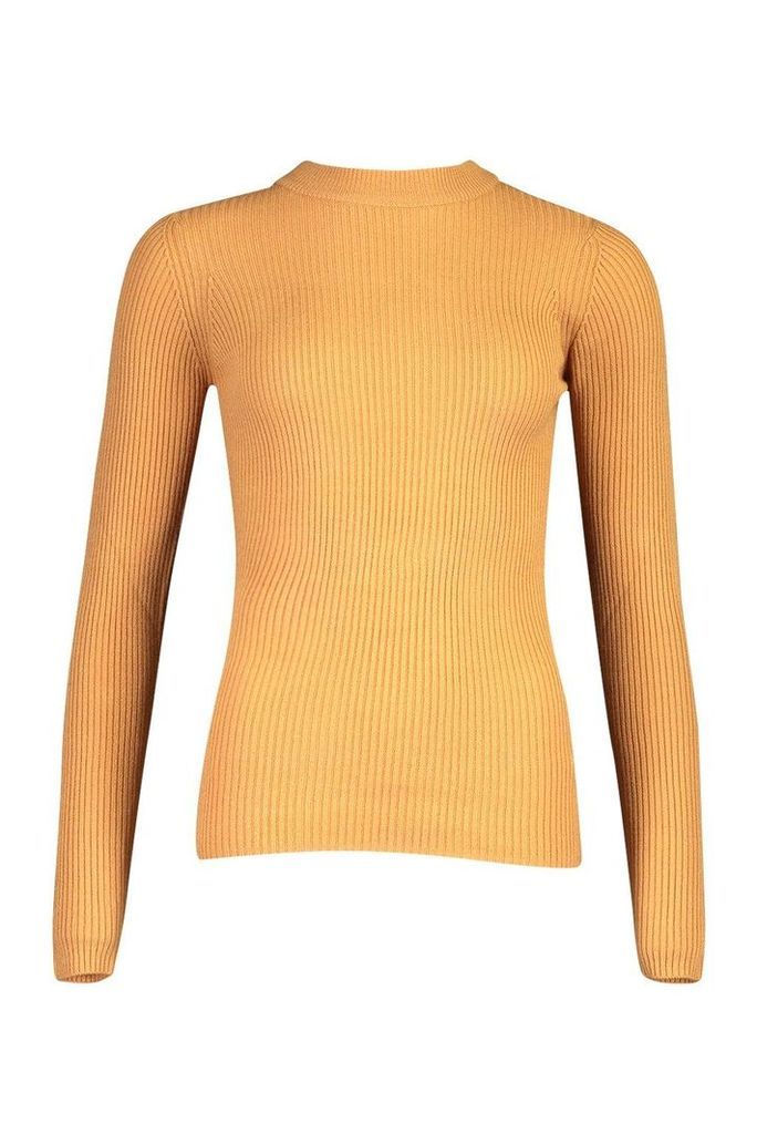 Womens Tall Ribbed Roll/Polo Neck Jumper - Beige - Xs, Beige
