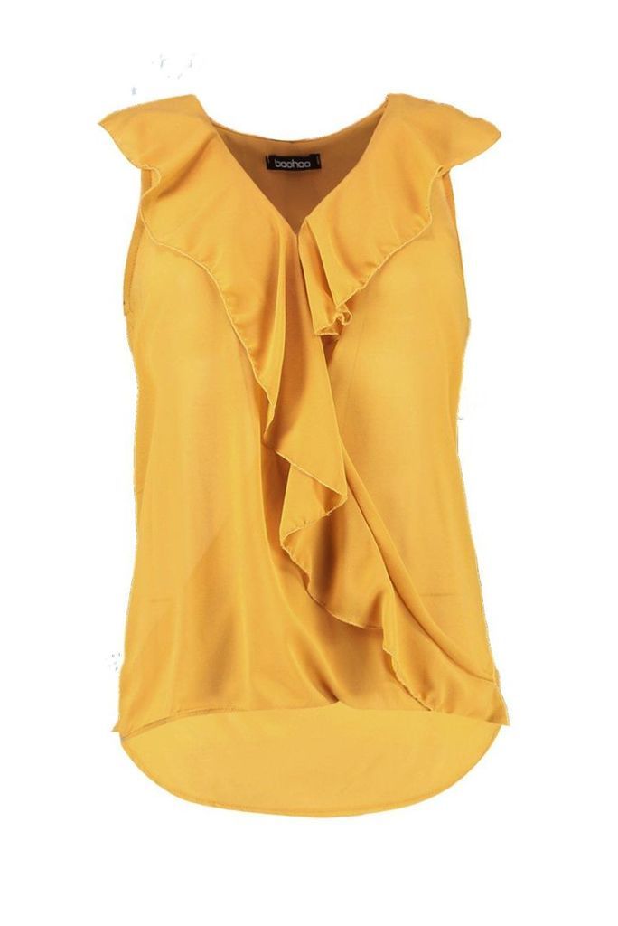 Womens Ruffle Front Sleeveless Blouse - yellow - 14, Yellow