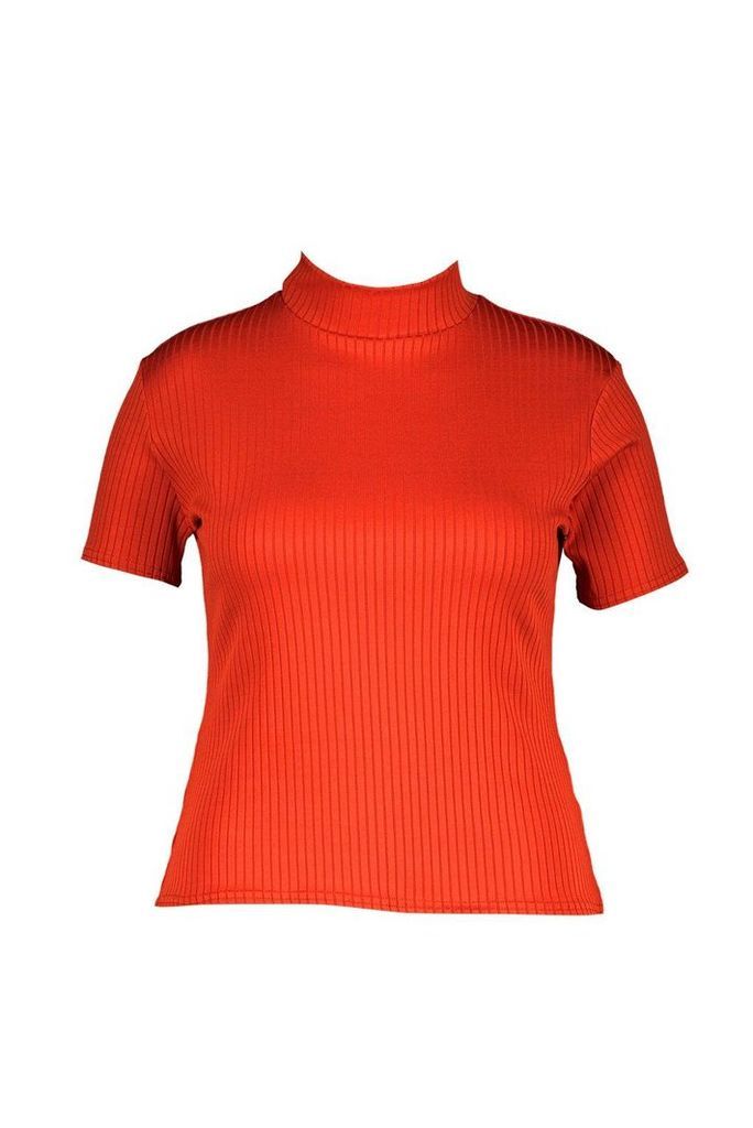 Womens Plus Cap Sleeve High Neck Rib Tee - orange - 20, Orange