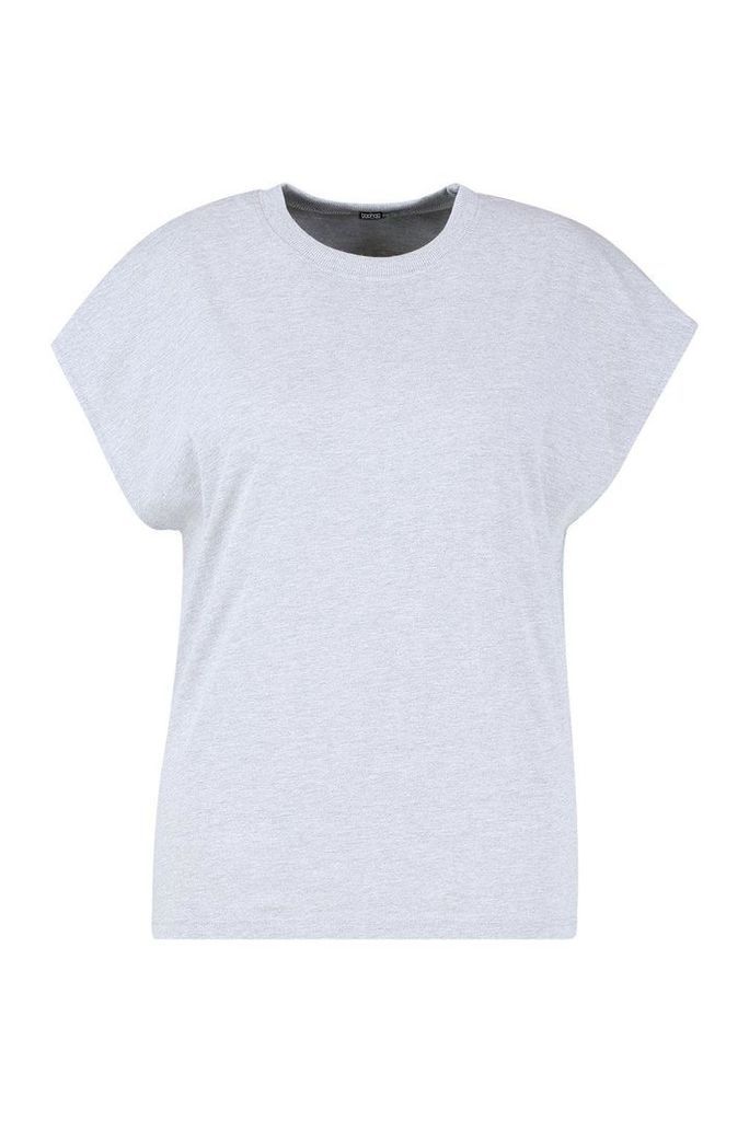 Womens Plus Cotton Rib Neck Cap Sleeve T-Shirt - Grey - 20, Grey
