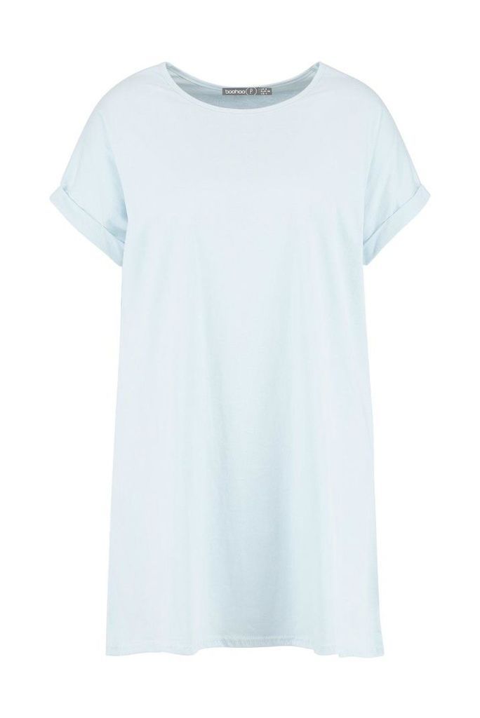 Womens Plus Oversized Roll Up T-Shirt Dress - blue - 18, Blue