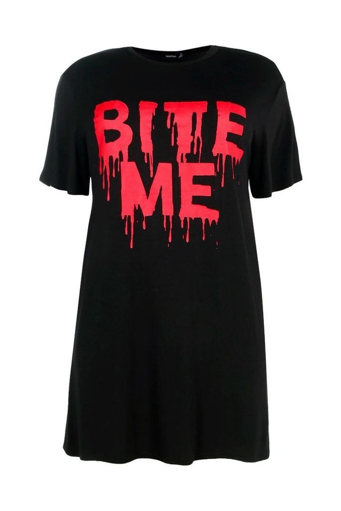 Womens Plus Lexi Halloween Slogan T-Shirt Dress - black - 20, Black