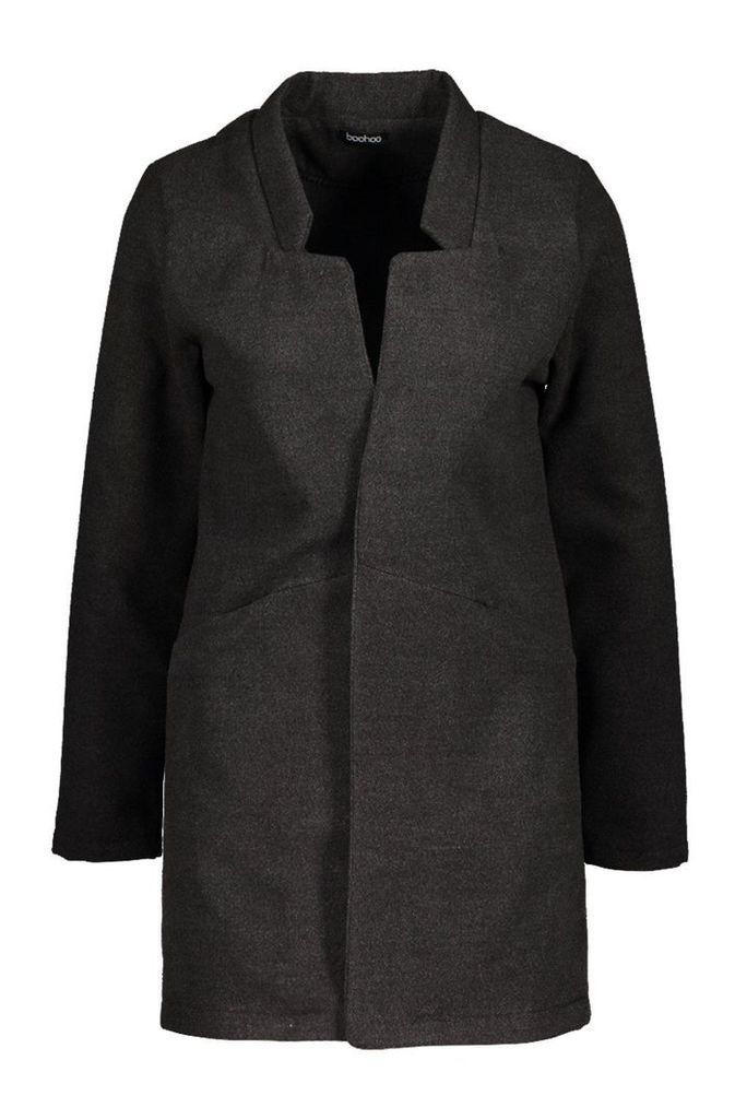 Womens Notch Neck Wool Look Coat - grey - 12, Grey