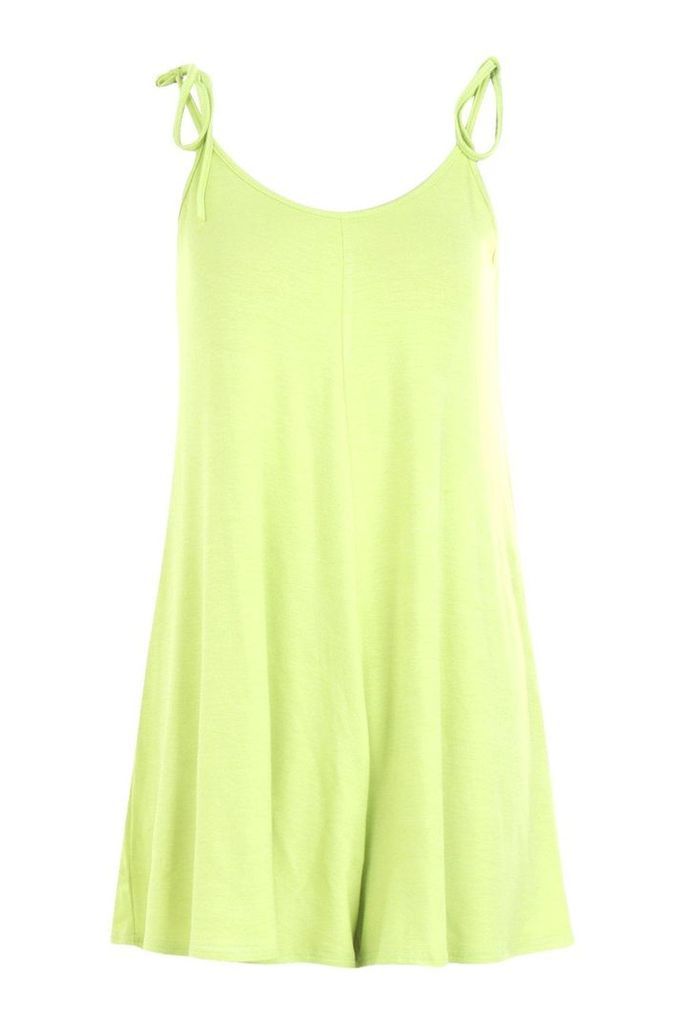 Womens Low Back Tie Shoulder Playsuit - Green - 14, Green