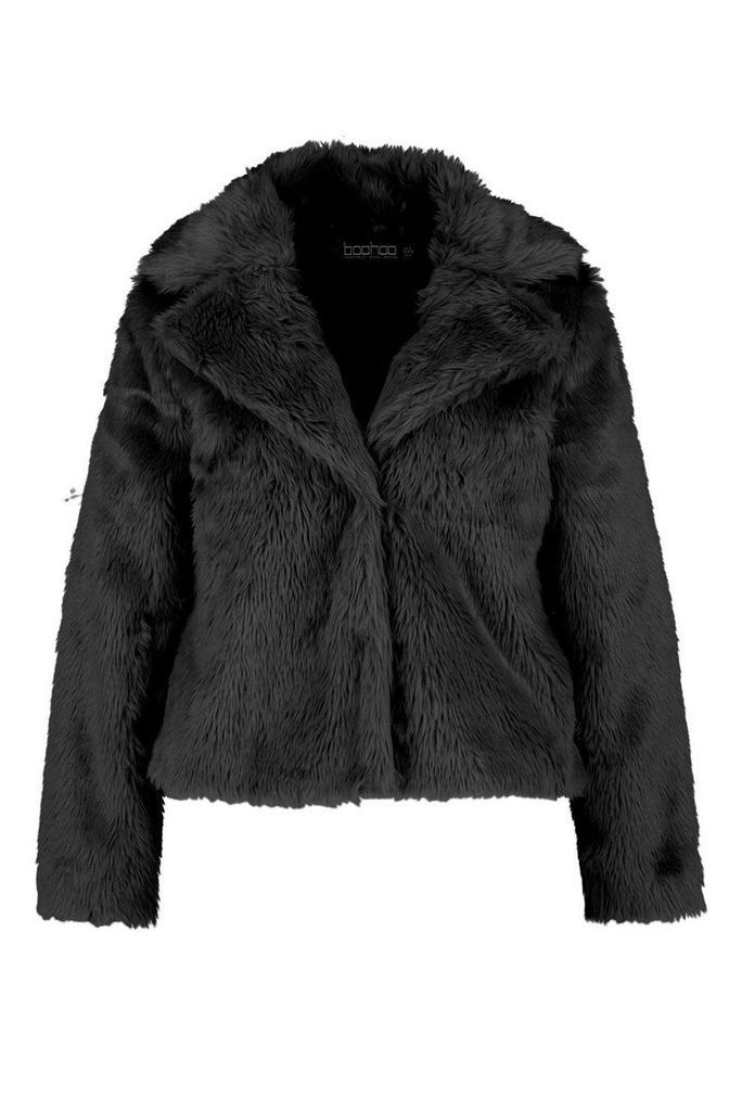 Womens Plus Faux Fur Coat - black - 18, Black