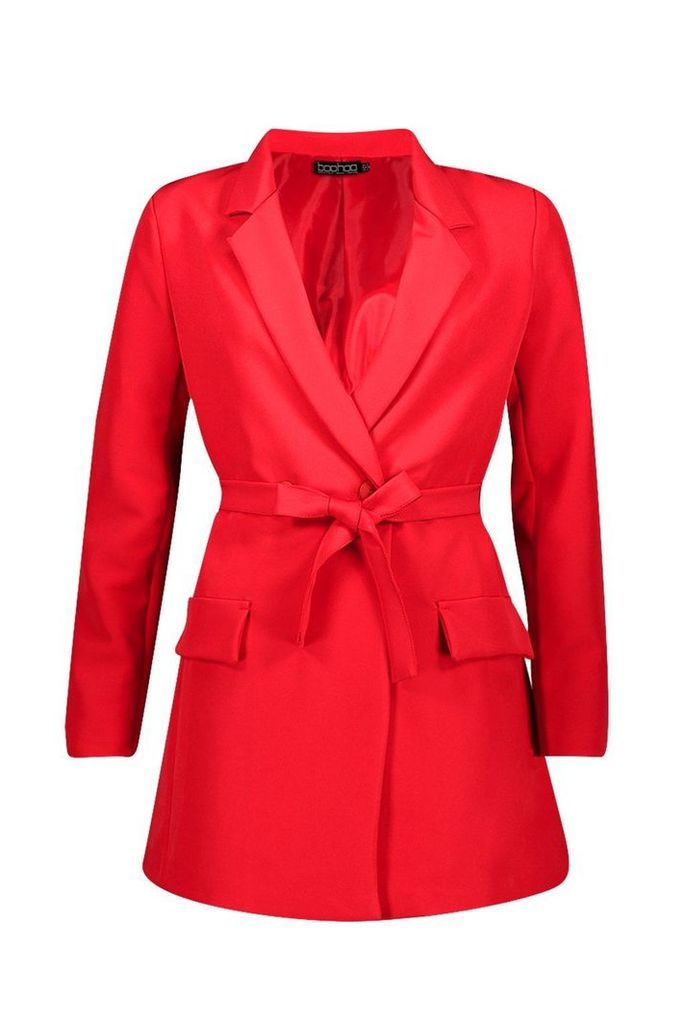 Womens Wrap Detail Belted Blazer - red - 10, Red